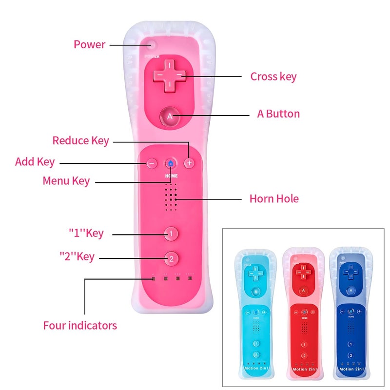 DTianSir 4Pack Wii Remote Controllers with Silicone Case & Wrist Strap, Wii Controllers Compatible for Wii U Consoles(Red+Light Blue+Pink+Blue) - Image 5